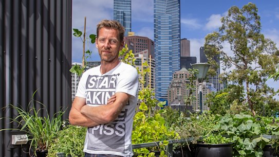 Joost Bakker at the eco house he built at Melbourne’s Federation Square.