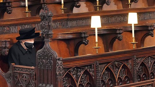 The Queen sitting alone in St George’s Chapel ahead of the funeral for Prince Philip.