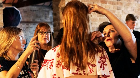 Backstage at the Aje show during the opening of Fashion Week .