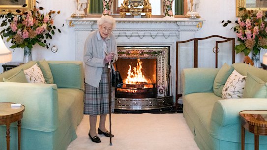 The Queen in the drawing room of Balmoral Castle just two days before her death.