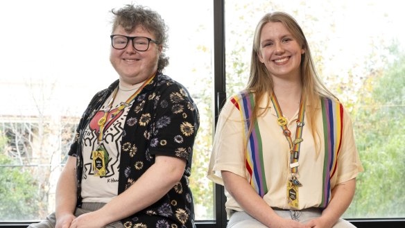 Enfys (left) and Jemma are part of the Minus 18 youth leadership program. 