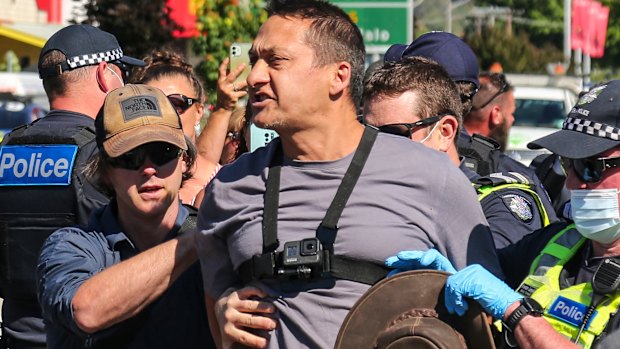 Dezi Freeman, pictured at a protest in Myrtleford, was shot dead by police on Monday after months on the run.