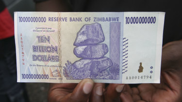 A $Z10,000,000,000 note released at the height of Zimbabwe''s rampant inflation.