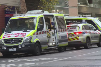 Ambulances were forced to wait outside Royal Melbourne Hospital last month.