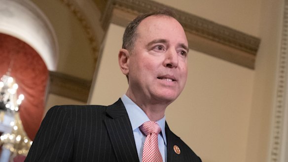 Representative Adam Schiff, ranking member of the House Intelligence Committee, takes questions from reporters at the Capitol in Washington.