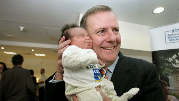 Peter Costello announced the first version of the baby bonus in 2002 as the Howard government worried about how to deal with Australia’s demographic issues.