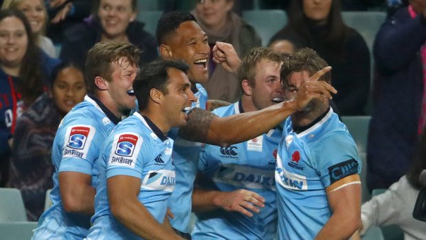 Drought-breaker: Israel Folau reached his 50-try mark for the Tahs as they ended a 40-game hoodoo against Kiwi teams.