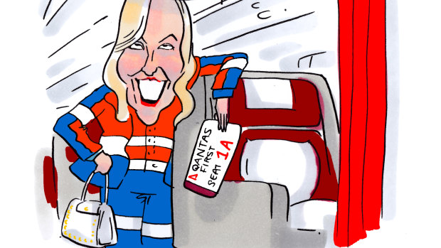 Australia Post chief Christine Holgate traveled in seat 1A to Melbourne on Monday. Illustration: Matt Golding