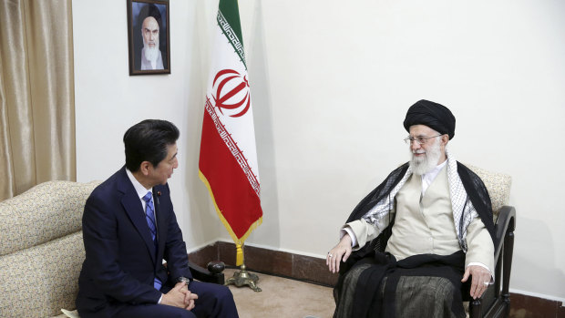 Japanese Prime Minister Shinzo Abe, left,  meets with Iran's Supreme Leader Ayatollah Ali Khamenei, on Thursday.
