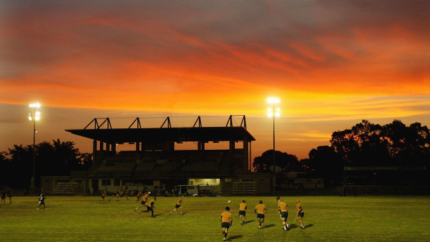 Wallabies training at Optus Oval in Darwin during a camp in 2003. 