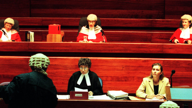 Left to right: Justices Carolyn Simpson, Margaret Beazley and Virginia Bell sitting as the Court of Criminal Appeal on the first all-female bench in 1999.