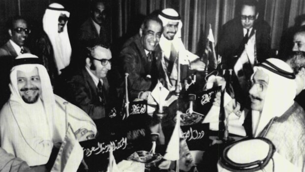 October 1973: a meeting of Arab oil ministers in Kuwait decides on an oil embargo against Israel's military backers. Saudi oil minister Ahmed Zaki Yamani is on the far left.