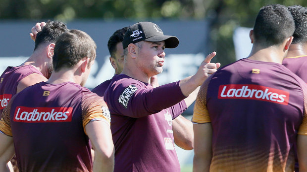 Getting it right: Anthony Seibold addresses the Broncos during a training session in Brisbane on Tuesday.