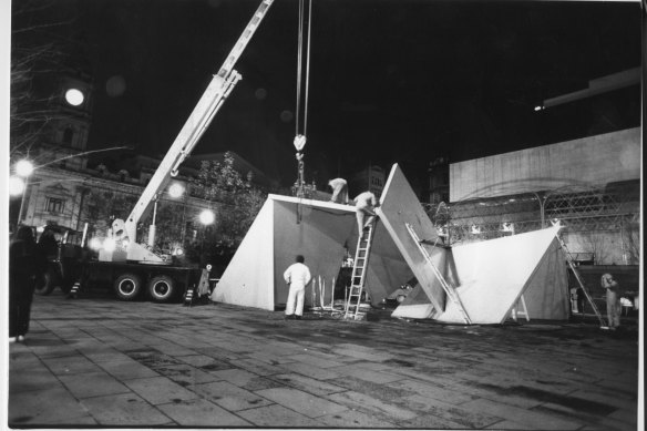 The Vault is dismantled ready to be removed from the City Square, 1981