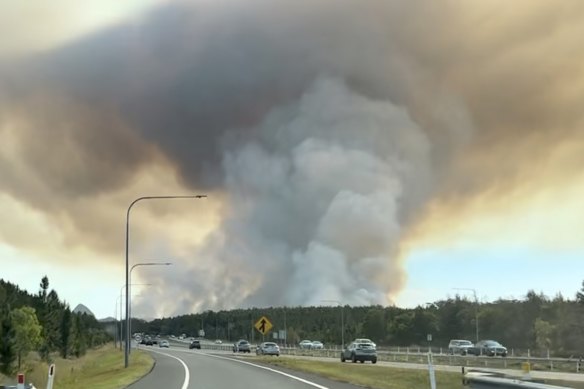 Plumes of smoke near Beerwah on Saturday afternoon.