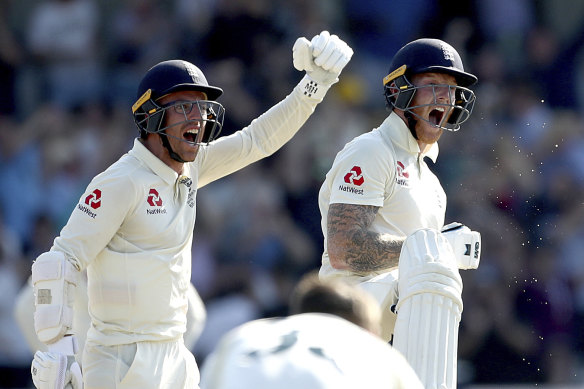 Jack Leach and Ben Stokes celebrate an incredible victory.