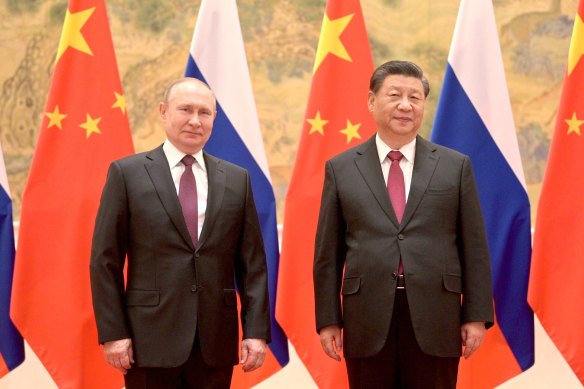 Russian President Vladimir Putin and Chinese President Xi Jinping last February before the invasion.