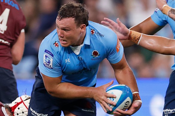 Dan Botha on the charge for the Waratahs.
