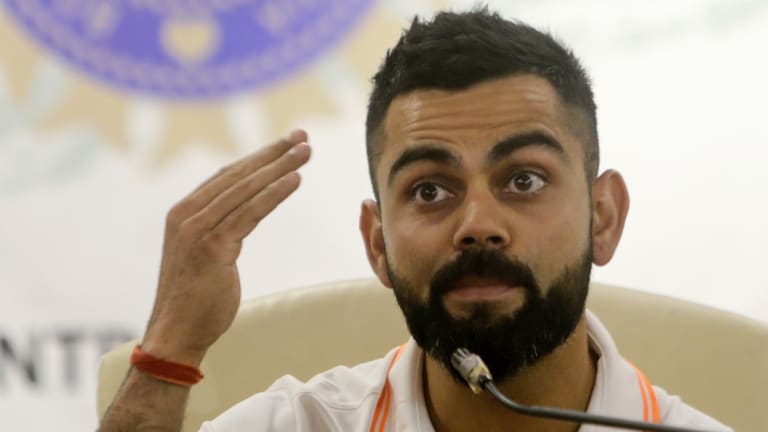 Indian cricket captain Virat Kohli speaks to the media before the team's departure.