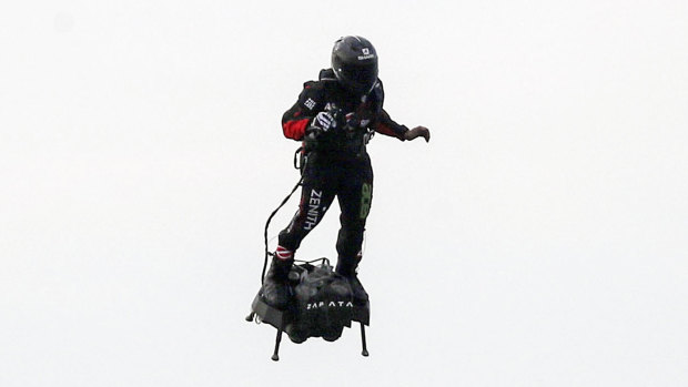 Bird Plane Jet powered hoverboard French Flying Man crosses