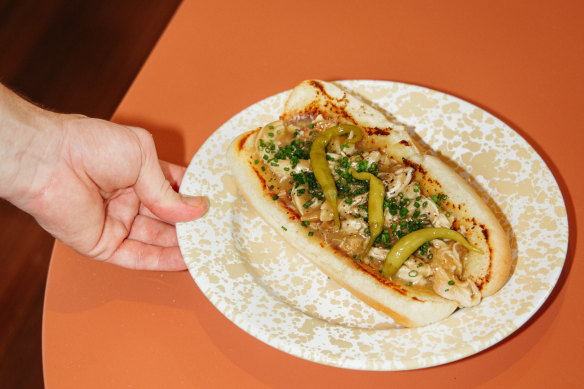 The charcoal chicken gravy roll with curry gravy, peppers and chives.