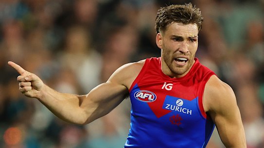 Melbourne midfielder Jack Viney celebrated his 200th game in style.