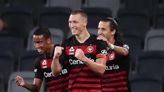 Mitchell Duke is hoping to claim a clean sweep over Sydney FC this season. 