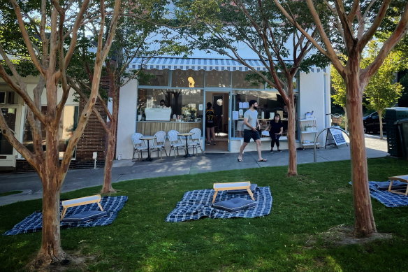 Matilda, in a former milk bar, is fronted by a patch of lawn.