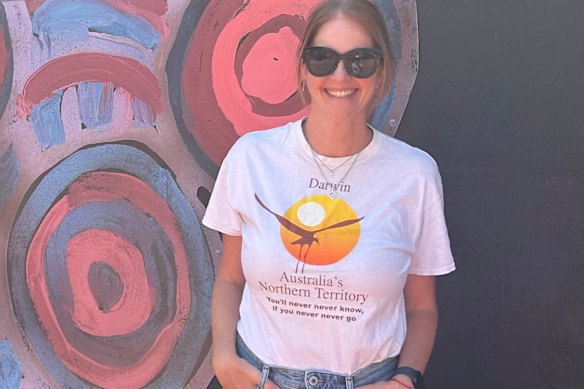 The writer wearing her late-father’s retro Northern Terrority t-shirt.