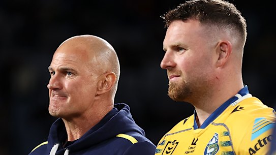 Nathan Brown and Eels coach Brad Arthur following the 2022 grand final