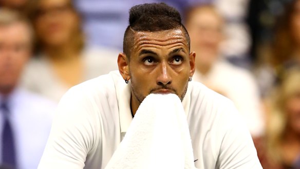 Sent packing: Nick Kyrgios watches the game slip away against Andrey Rublev.