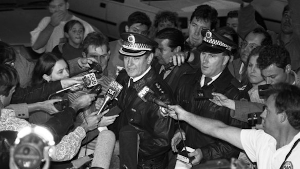 Chief superintendent and commander of Taskforce Air, Clive Small at a press conference after the arrest of Ivan Milat in 1994.