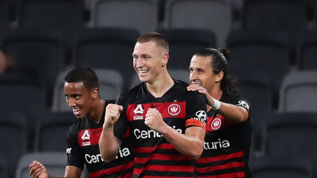 Mitchell Duke is hoping to claim a clean sweep over Sydney FC this season. 