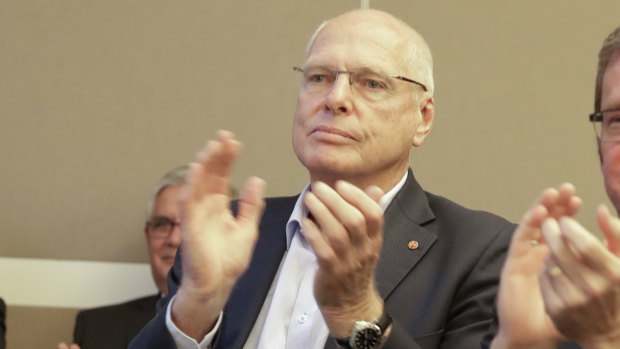 Outgoing Liberal senator Jim Molan at a Coalition party room meeting in Canberra on Tuesday.