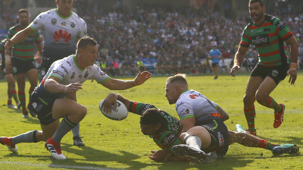 The Rabbitohs left edge won the battle against the Raiders right.