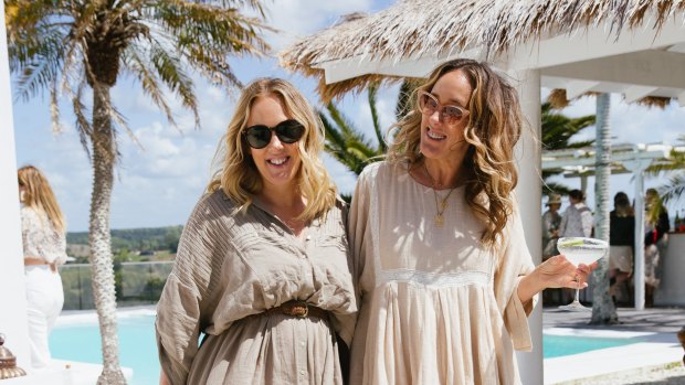 Elizabeth Abegg and Isabella Pennefather, the sisters behind Spell and The Gypsy Collective, at the launch of their new collection "Oasis" in Byron Bay on Friday.