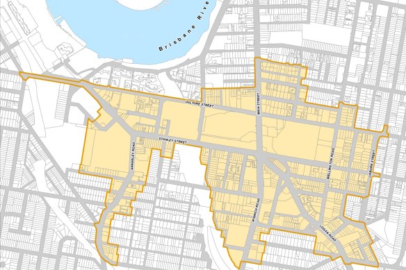 The exact boundaries for the sections of Woolloongabba which can be masterplanned by the Queensland Government.