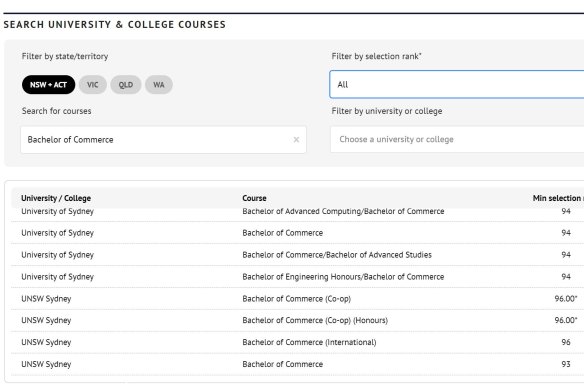 Campus’ interactive course search tool.