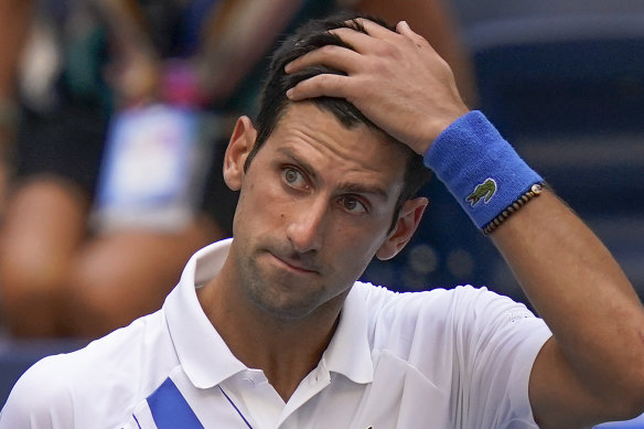 Novak Djokovic after he inadvertently hit a judge with a ball causing his disqualification from the US Open.