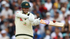 David Warner in action on day four of the fifth Test.