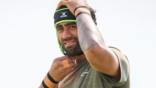Lukhan Salakaia-Loto at Wallabies training in Christchurch ahead of Sunday's Bledisloe Cup opener. 