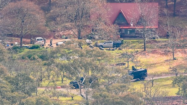 The red-roofed farmhouse, once an off-grid oasis for Rebecca and Andrew Swift, is now the centre of a crime scene.