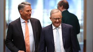 Prime Minister Anthony Albanese (centre) has entered his second term in office with his authority and that of his government absolute.