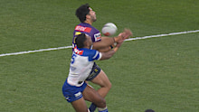 Siulagi Tuimalatu-Brown and Jethro Rinakama fight for the ball in the kick contest.