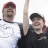 Rick Werner from the Gold Coast celebrates with his daughter Danielle after his 1932 Ford pickup hotrod was named the 2019 Summernats Grand Champion
