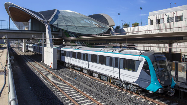 A driverless metro train at the new Tallawong Station in Sydney's north west.