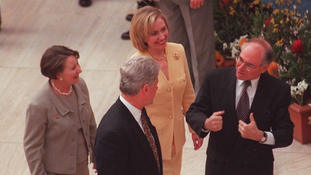 Bill Clinton talks with John Howard in Canberra, 1996.