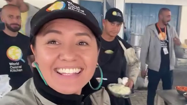 Zomi Frankcom at a World Central Kitchen site in Gaza at the end of March.