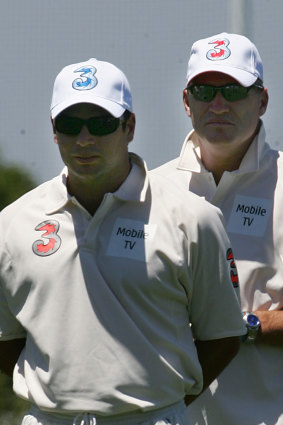 Brad Hodge and Dean Jones in a six-a-side match in 2005.