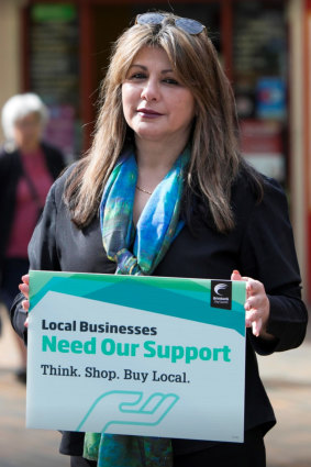 Brimbank Council mayor Georgina Papafotiou encouraging residents to shop locally in a photo published in a council newsletter and Facebook page.
